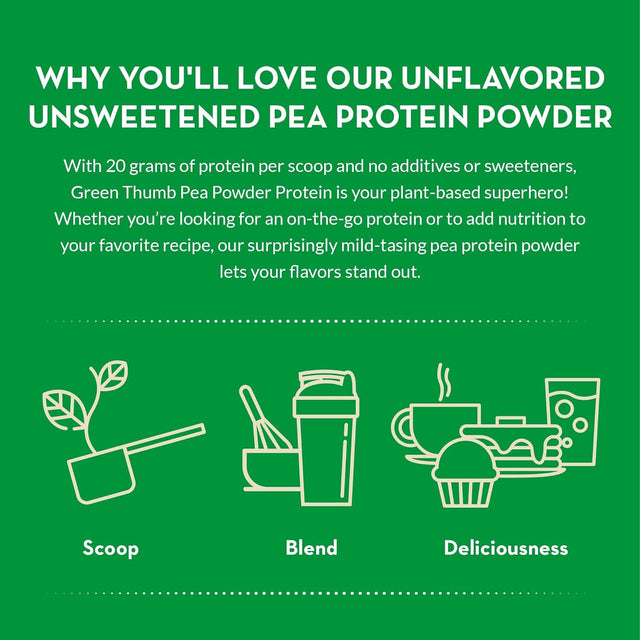 Green Thumb Foods - Pea Protein Powder - Unflavored & Unsweetened - Plant Based - Non-Gmo - Keto-Friendly - Vegan - Fermented Yellow Peas - Dairy, Gluten, Nut, & Soy Free - Shelf Stable - 30 Servings