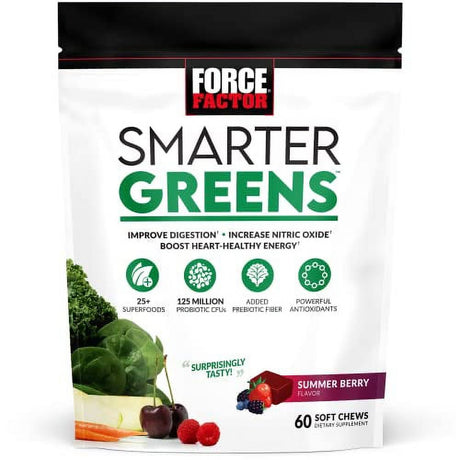 Smarter Greens Superfood Chews, Greens and Superfoods with Probiotics, Antioxidants, and Fiber, Greens Supplement to Support Digestion, Nitric Oxide, and Energy, Force Factor, 60 Soft Chews