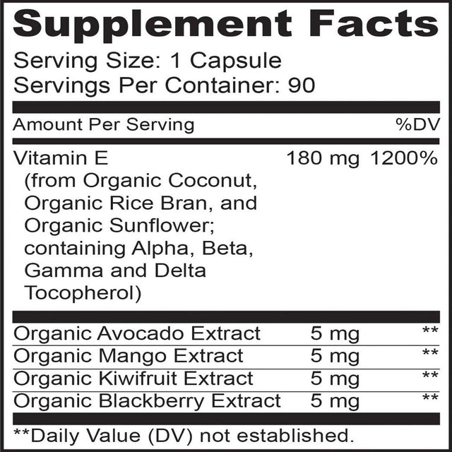 NATURELO Vitamin E - 180 Mg (300 IU) of Natural Mixed Tocopherols from Organic Whole Foods - Supplement for Healthy Skin, Hair, Nails, Immune & Eye Health - Non-Gmo, Soy Free - 90 Vegan Capsules