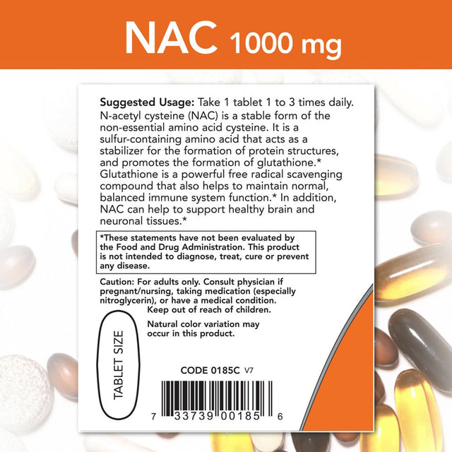 NOW NAC N Acetyl Cysteine 1000 Mg Free Radical Protection 120 Tablets, Dietary Supplements