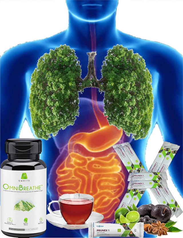 Fuxion 10-Day Boost Kit W. Possitive Results - [Omnibreathe] 3 Times W. Meal for Deep Lung Cleanse to Restore Fresh Breathe & [Prunex 1] before Sleep for Gentle Colon Detox to Get Constipation Relief