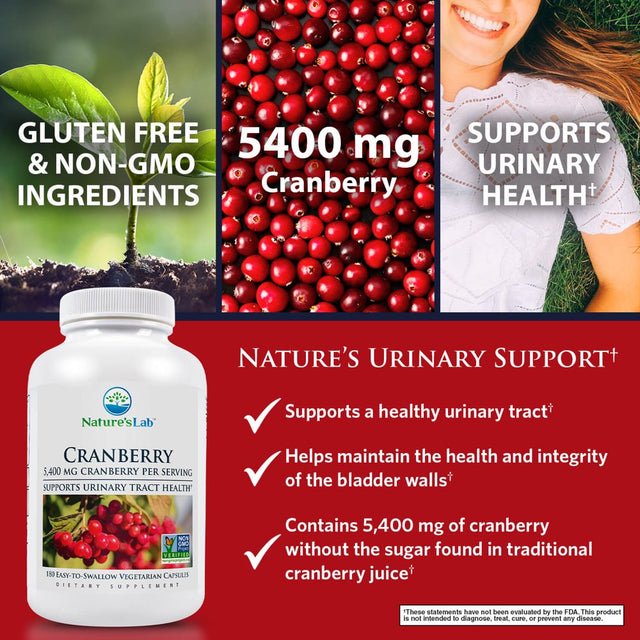 Nature'S Lab Cranberry 5400Mg – 180 Count (6 Month Supply) - Supports Urinary Tract Health* – Non-Gmo Verified, Vegan, Gluten Free