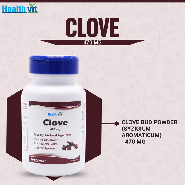 Healthvit Clove 470Mg for Better Digestion | Improves Liver Health |Helps in Increase the White Cell Count | 100% Natural and Vegan | 60 Capsules