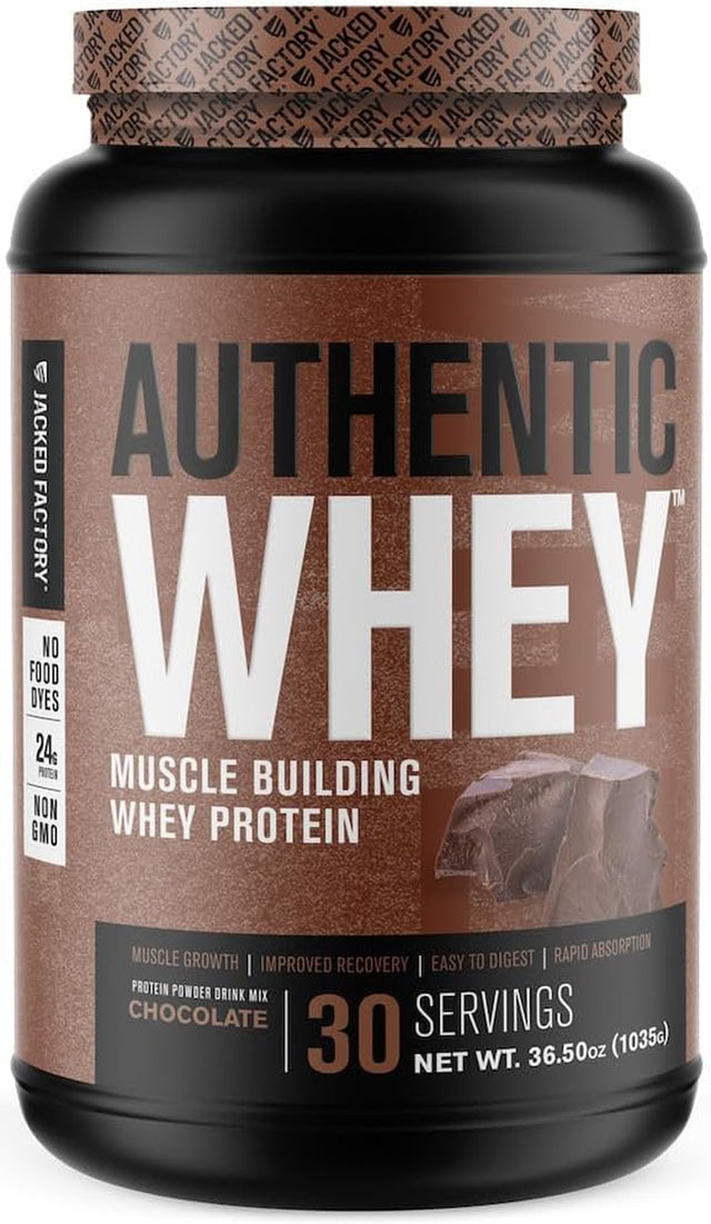 Jacked Factory Authentic Whey Muscle Building Whey Protein Powder - Low Carb, Non-Gmo, No Fillers, Mixes Perfectly - Chocolate Flavor