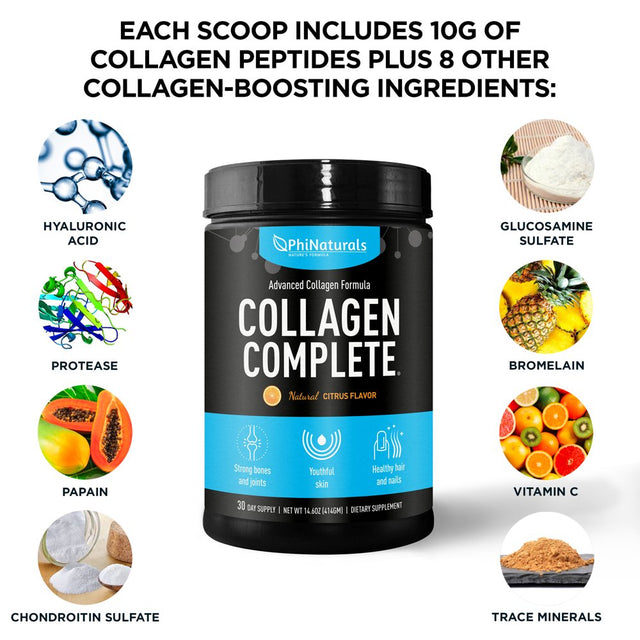 Collagen Complete Hydrolyzed Protein Powder Supplement (Pack of 2) [Citrus Flavored] by Phi Naturals