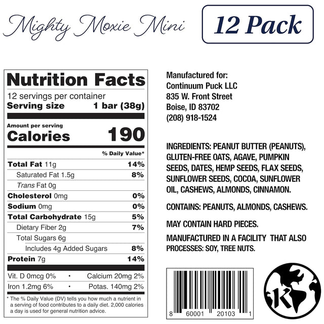 Protein Puck Mini Protein Bars, Mighty Moxie, Case of 12 - High Protein Snacks with 7 Grams of Vegan Protein - Gluten-Free, Non-Dairy, Non-Gmo Breakfast Snack Bar - Premium Plant-Based Healthy Snacks