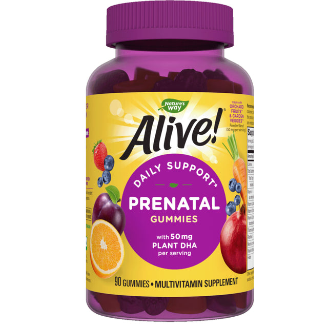 Alive! Prenatal Multivitamin Gummies for Women, 50Mg Plant-Based DHA per Serving, 90 Ct