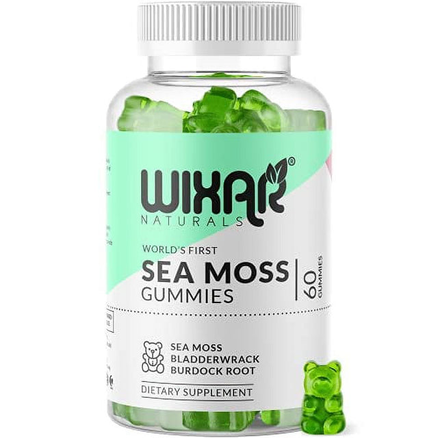 Wixar Naturals Sea Moss Gummies - Natural Irish Sea Moss and Bladderwrack with Burdock Gummy - 60 Gummies - Vegan - Thyroid, Healthy Skin, Keto Detox, Gut, Joint Support Alkaline Supplements