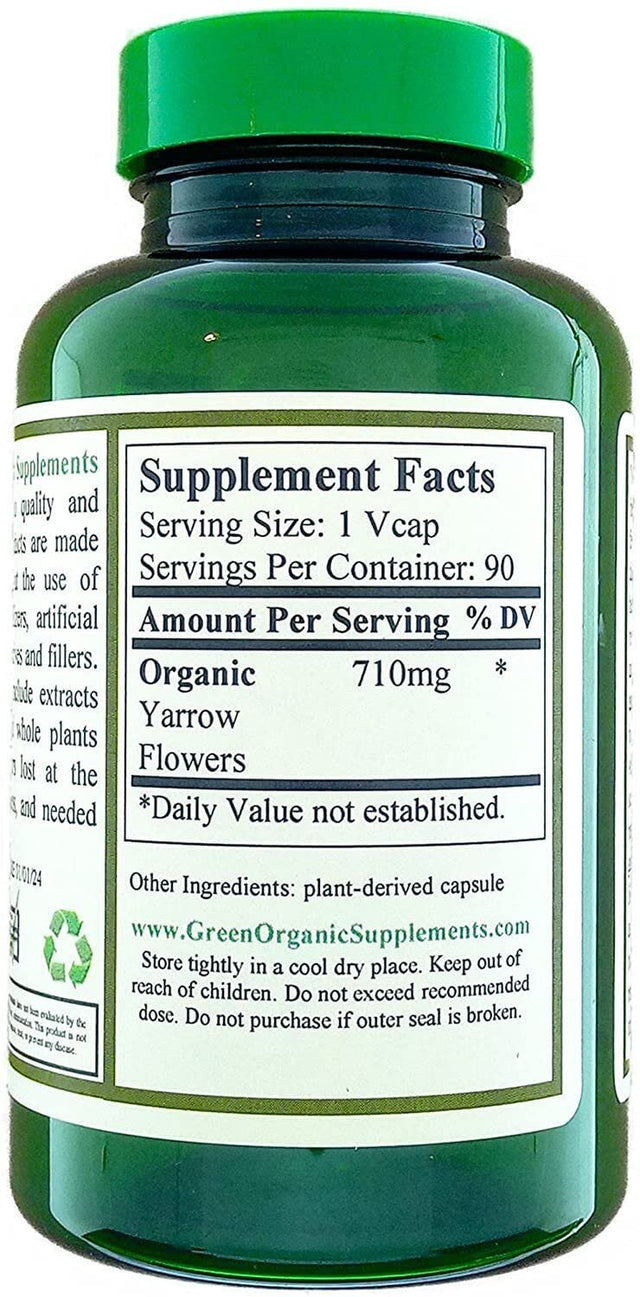 Yarrow Flower, 90 Vcaps, Non-Gmo, Gluten-Free, Green Organic Supplements (Single)