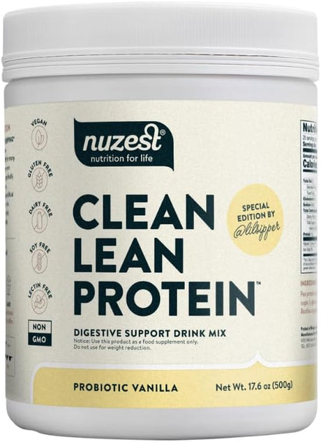 Nuzest Probiotic Vanilla Clean Lean Protein Digestive Support, Pea Protein Powder with Added Probiotics, Vegan Protein Powder, Gut Health, Non-Gmo, 20 Servings, 1.1 Lb