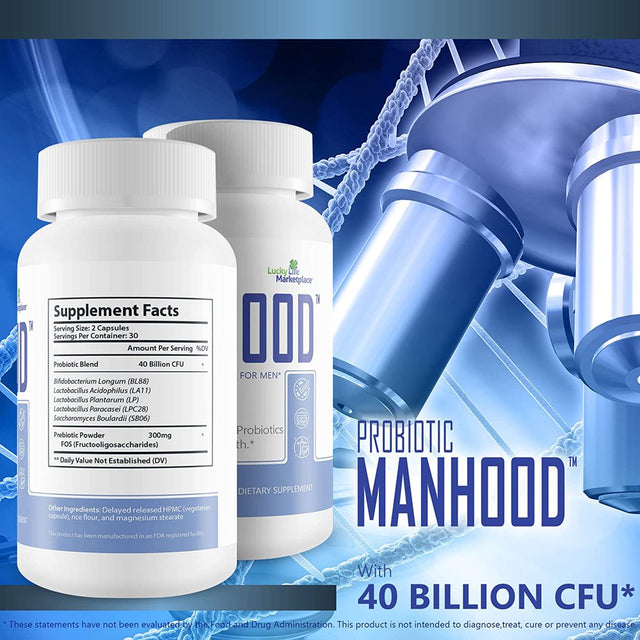 Probiotic Manhood - Premium Male Formula - Male Prebiotics and Probiotics for Men - Premium Formula to Support Male Health - Gut Health - Mood - Digestive & Immune Health