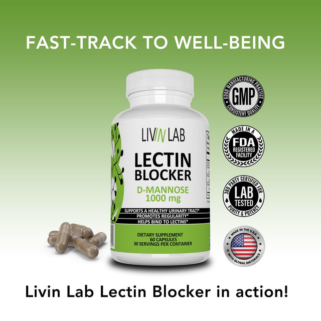 Livin Lab Lectin Blocker | D-Mannose 1000 Mg | Cleanse Urinary Tract | Dietary Supplement to Digestive Health