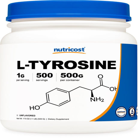 Nutricost L-Tyrosine Supplement Powder 500 Grams - 1000Mg per Serving