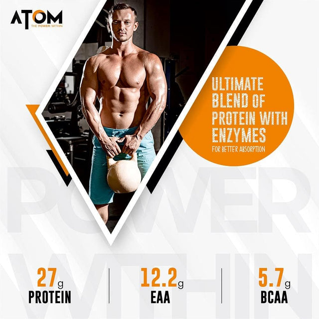 AS-IT-IS Atom Whey Protein 1Kg/35.2 Oz with Digestive Enzymes | Usa Labdoor Certified for Accuracy & Purity | Double Rich Chocolate Flavor | 27G Protein | 5.7G Bcaaâ