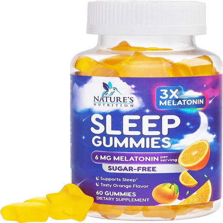 Sleep Melatonin Gummies for Adults Sugar Free - Natural Melatonin Sleep Gummy, Extra Strength Gummy Supplements, Sleep Support Vitamin Supplement, Vegan, Gelatin Free, Non-Gmo, 6Mg, 60 Sleep Gummies