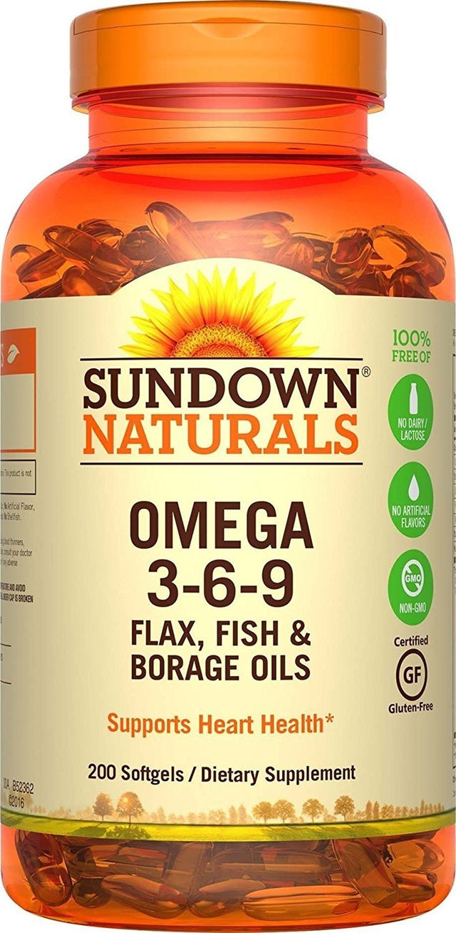 Sundown Naturals Triple Omega 3-6-9, Supports Heart Health, 200 Soft Gels, 1 Pack