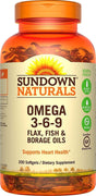 Sundown Naturals Triple Omega 3-6-9, Supports Heart Health, 200 Soft Gels, 1 Pack