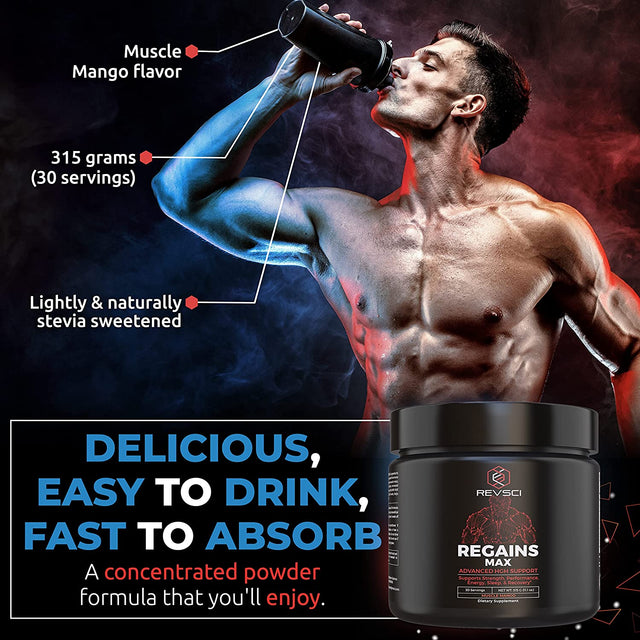 HGH Supplements for Men & Women - Regains MAX Natural Anabolic Muscle Builder for Men, Muscle Growth Building & Human Growth Hormone for Men, Muscle Recovery Post Workout Supplement, Powder - Mango