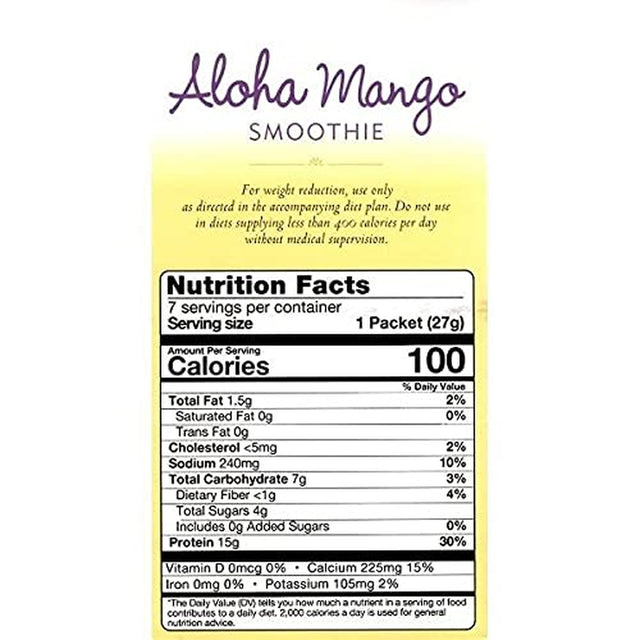 Smoothie, High Protein, Aloha Mango, Low Carb, Low Cholesterol, Bariatric, Diet Healthy, Kosher, 7 Count