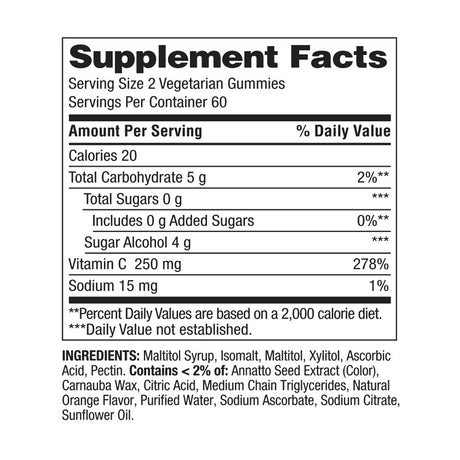 Spring Valley Zero Sugar Vitamin C Gummies Dietary Supplement, 250 Mg, 120 Count