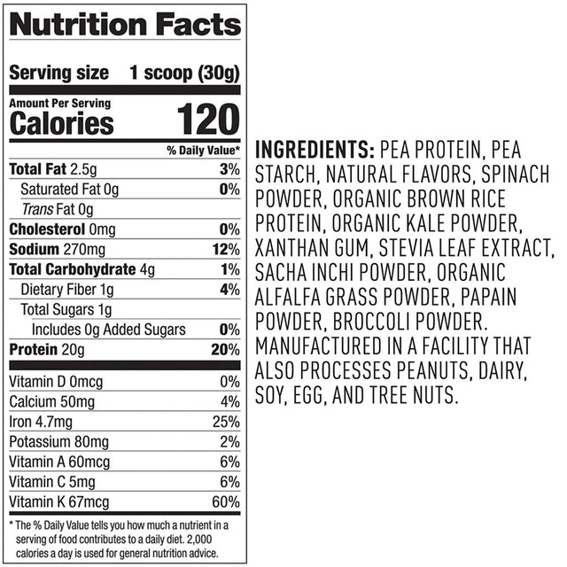 Vega Protein & Greens, Vanilla, 18 Servings, 20G Protein, Plant Based Vegan Protein Powder