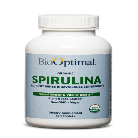 Biooptimal Organic Spirulina Tablets, Immune & Energy Support Supplement, 120 Count