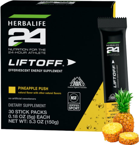 HERBALIFE24 Liftoff: Pineapple Push (30 Stick Packs) Nutrition for the 24-Hour Athlete, Energy Supplement, Natural Flavor with Other Natural Flavors, Certified for Sport, Certified Vegetarian