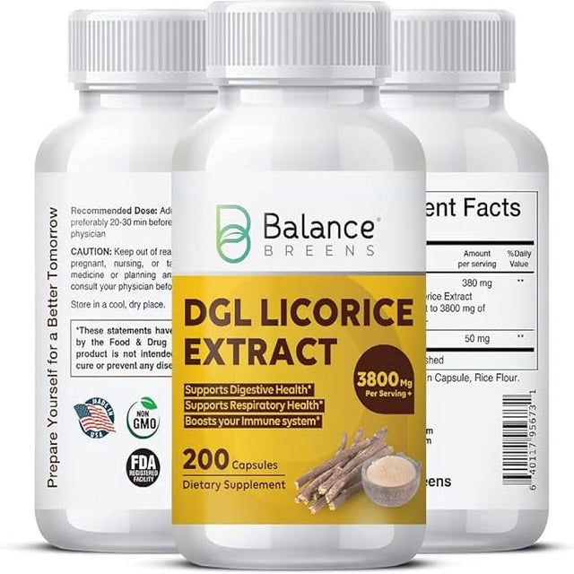 Balancebreens DGL Deglycyrrhizinated Licorice 3800 Mg Supplement - 200 Non-Gmo Capsules - Digestive Enzymes, Promote Gut Health, Acid Reflux, Digestion and Heartburn Support