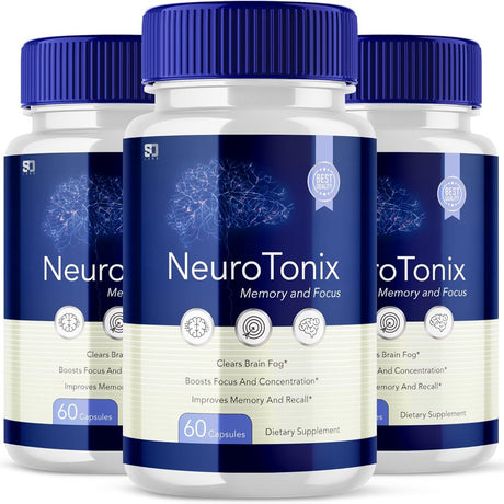 (3 Pack) Neurotonix - Neuro Tonix - Memory Booster Dietary Supplement for Focus, Memory, Clarity, & Energy - Advanced Cognitive Formula for Maximum Strength - 180 Capsules