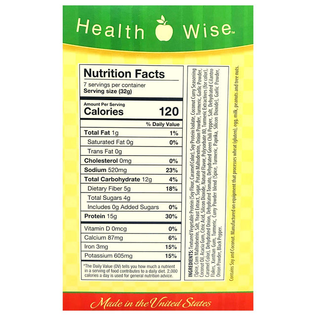 Healthwise Encore Entrees - High Protein Diet Dinner -Vegan Chicken Curry - 15G Protein - Low Calorie 120 Calories - LOW Sugar 4 Grams - Low Fat 1 Grams- 7/Box (1.13 OZ Net Weight 7.90 OZ)