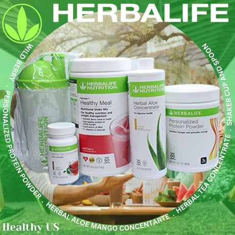 HERBALIFE COMBO FIVE FORMULA 1 Healthy Nutritional Shake Mix (Wild Berry 750G)-Herbal ALOE CONCENTRATE PINT 473Ml-Personalized PROTEIN POWDER 360G-Herbal TEA CONCENTRATE 51G with SHAKER CUP and SPOON