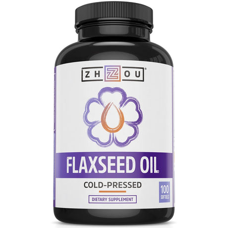 Zhou Flaxseed Oil 1000 Mg | Supports Heart Health and Healthy Hair, Skin & Nails | Essential Omega 3 ,6, 9 Fatty Acids | 100 Count