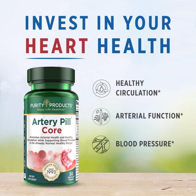 Purity Products Artery Pill Core from MK-7 Vitamin K2, Plant-Based S7 Nitric Oxide Booster, Vitamin D3, Organic Blueberries - Promotes Arterial Health & Cardiovascular Function - 30 Count