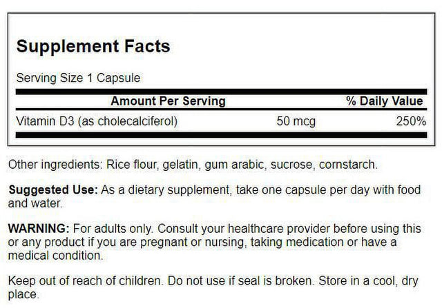 Swanson Vitamin D3 - Higher Potency 2,000 Iu (50 Mcg) 250 Caps 2 Pack