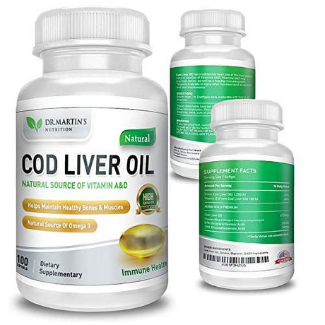 COD Liver Oil | 100 Softgels | Natural Source of Omega 3 Fatty Acids | Triple Strength | Best Immune Health, Healthy Bones & Muscles Dietary Supplement |