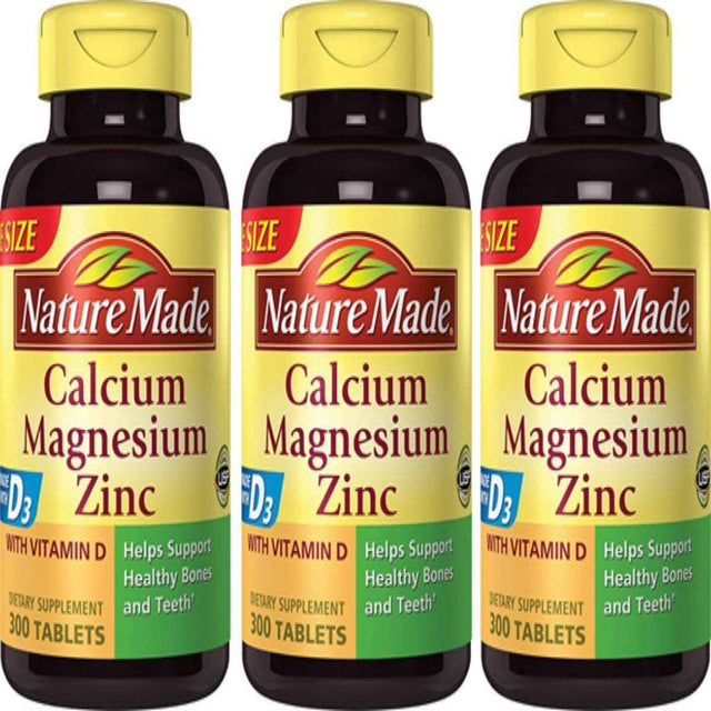 Nature Made Calcium, Magnesium & Zinc W. Vitamin D Tablets Value Size 300 Ct (3 Pack of 300)