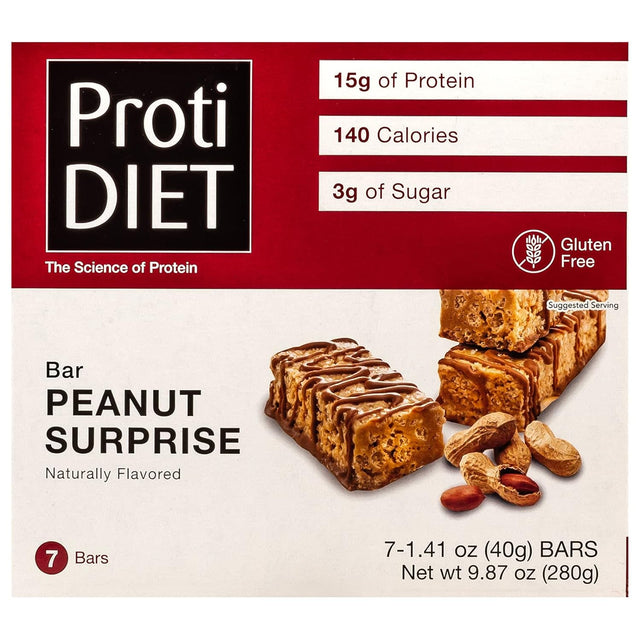 Protidiet Peanut Surprise Protein Bar, 15G Protein, Low Calorie, Low Carb, Low Sugar, High Fiber, No Gluten Ingredients, KETO Friendly, Ideal Protein Compatible, 7/ Box