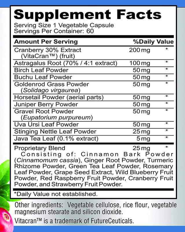 Herbal Kidney Cleanse with Cranberry Extract, Astralagus - 21 Fruits & Herbs - Detox & Cleanse Urinary Tract & Bladder Health, Kidney Support, 60 Vegan Capsules