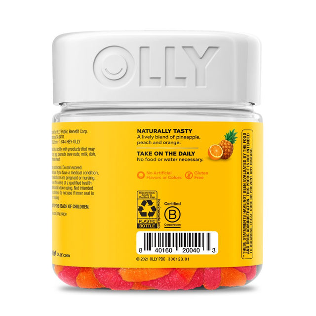 OLLY Hello Happy Gummy Worms, Mood Balance Support Supplement, Vitamin D, Tropical, 60 Ct