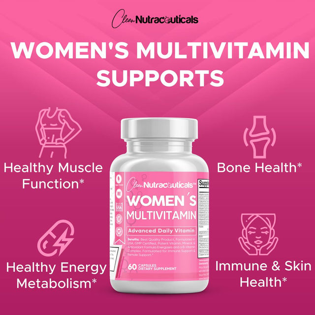 Clean Nutraceuticals Multivitamin for Women, Daily Vitamins, 60 Capsules, 1 Pack