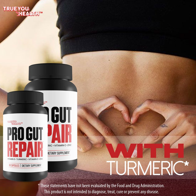 Pro Gut Repair - Leaky Gut Repair Supplements - High Fiber Natural Formula W/ Vitamin C & Vitamin D - Help Reduce Inflammation W/ Turmeric - Zinc Gut Lining Repair Support - Promote Digestive Health