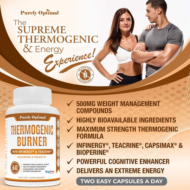 Premium Thermogenic Diet Pills - Weight Management Support, Clean Energy, Enhanced Focus & Healthy Metabolism - Nootropic Supplement with L-Carnitine, Teacrine, Capsimax - 60 Veggie Capsules