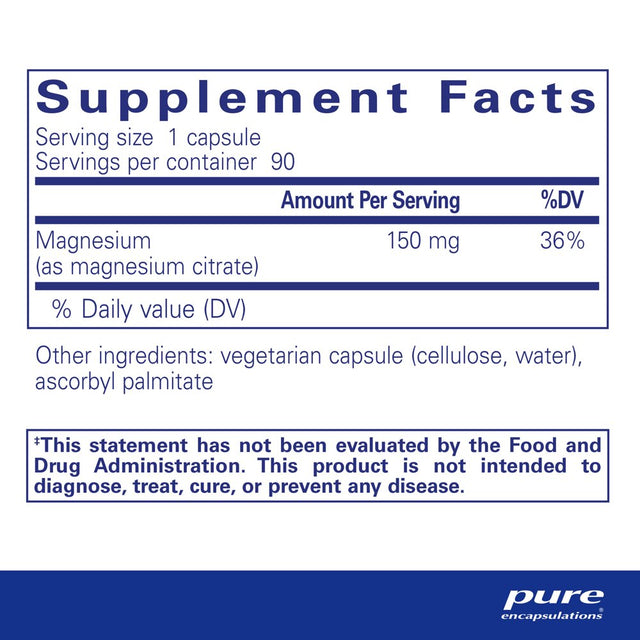 Pure Encapsulations Magnesium (Citrate) | Supplement for Sleep, Heart Health, Muscles, and Metabolism* | 90 Capsules