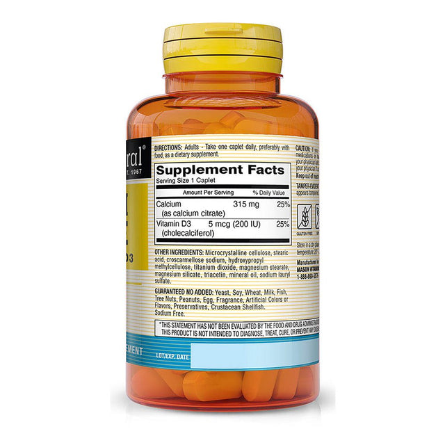 Mason Natural Calcium Citrate plus Vitamin D3 - Strengthens Muscle Function, Supports Healthy Bones and Overall Health, 60 Caplets