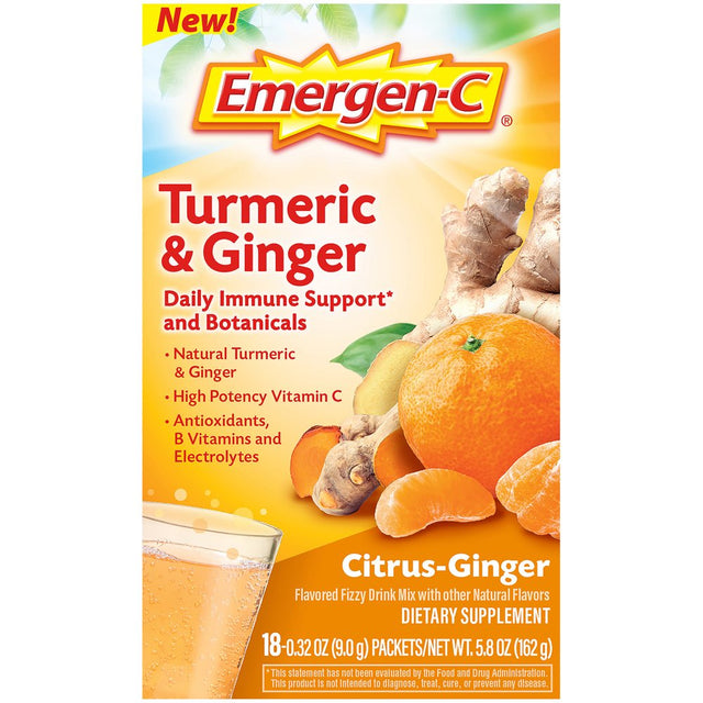 Emergen-C Turmeric Ginger Fizzy Drink Mix Citrus-Ginger - 18 Ct