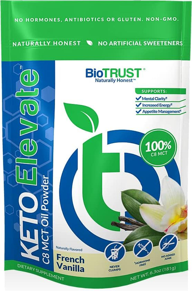 Biotrust Keto Elevate, Pure C8 MCT Oil Powder, Ketogenic Diet Supplement, Keto Coffee Creamer, Clean Energy, Mental Focus and Clarity, 100% Caprylic Acid (20 Servings, French Vanilla)