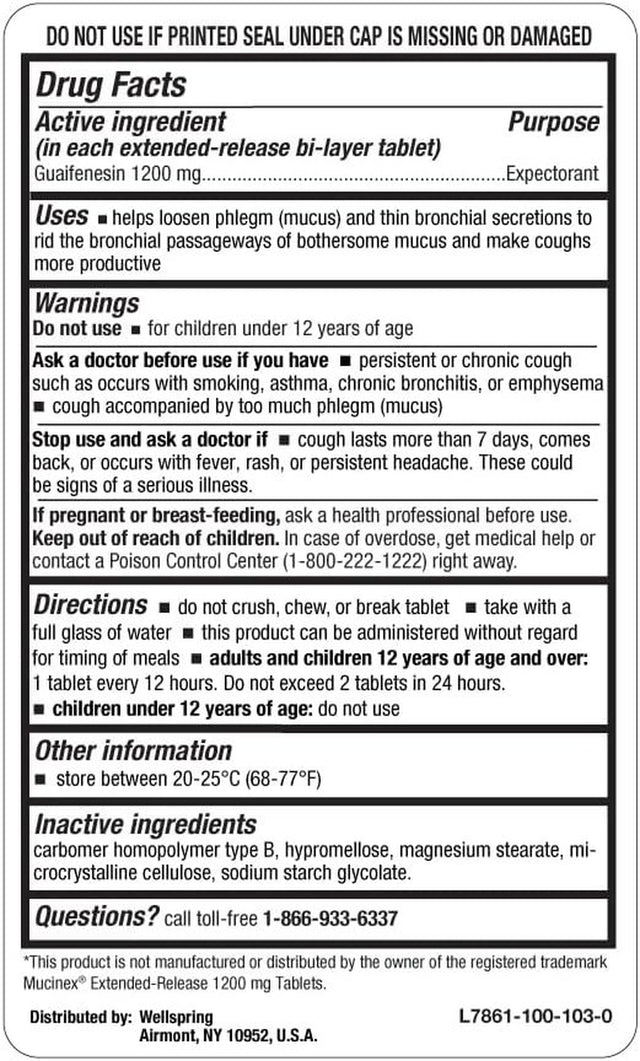 Welmate Mucus Relief - Guaifenesin 1200 Mg Maximum Strength - 100 Count Extended-Release Tablets