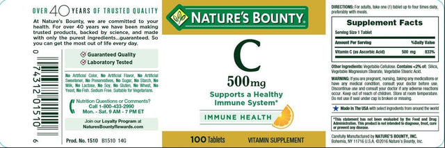 Nature'S Bounty Vitamin C 500 Mg Tablets 100 Ea