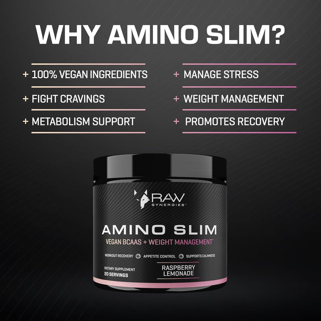 Amino Slim - Slimming BCAA Weight Loss Drink for Women, Vegan Amino Acids & L-Glutamine Powder for Post Workout Recovery & Fat Burning | Daily Appetite Suppressant, Metabolism Booster & Stress Relief