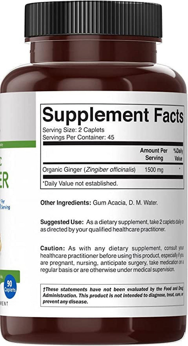 Brieofood Organic Ginger 1500Mg, 45 Servings, Vegetarian, Gluten Free, 90 Vegetarian Tablets